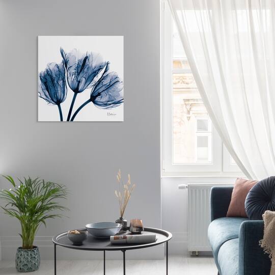 Empire Art Direct 24" x 24" Blue Tulip X-Ray Frameless Free Floating Printed Tempered Glass Wall Art